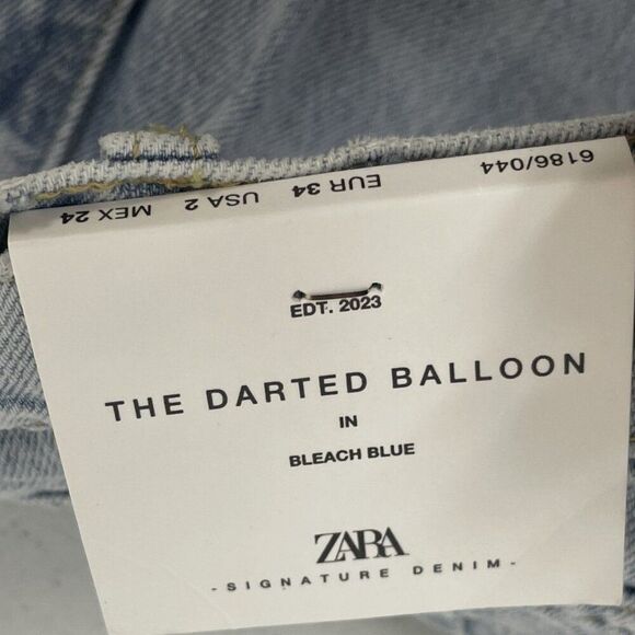 Zara Women Jeans EU 34 US 2 Blue Darted Balloon Slim Fit Curved Leg 6186/044 NWT - Picture 10 of 16